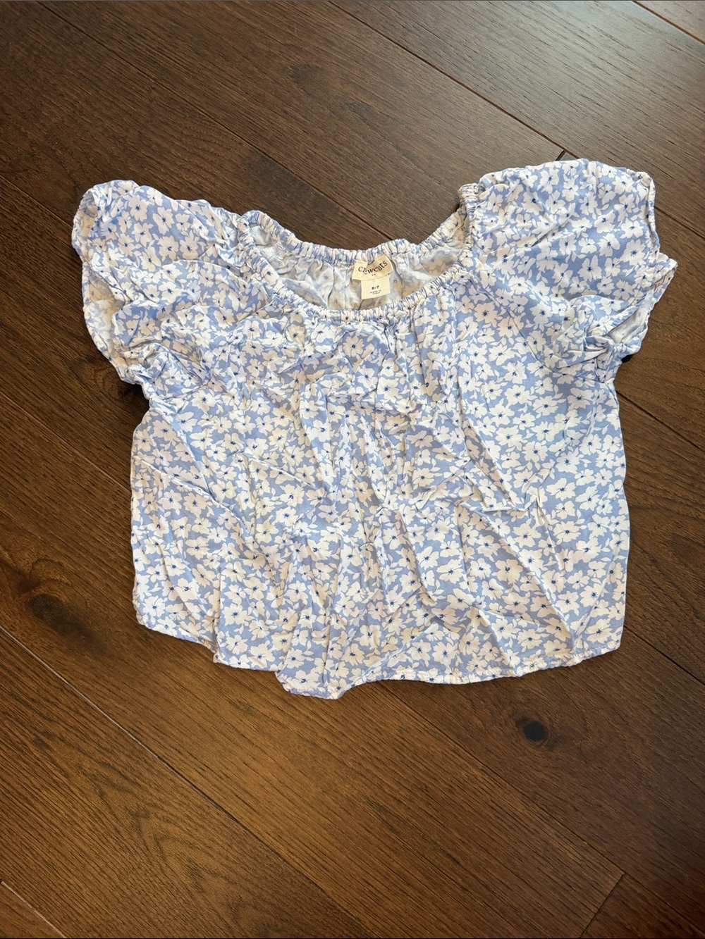 Crewcuts Girls Light Blue Floral Short Sleeve Peasant Top Size 6/7 - C36-039